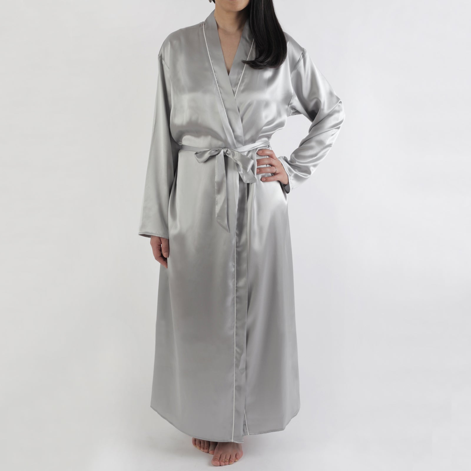 Long Silver Robe Stonehill Long Silk Robe – cocoonbedding